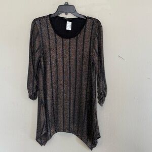 Ellen Weaver  Dressbarn Top Women M Black Bronze Silver Shimmer Shark Hem Goth